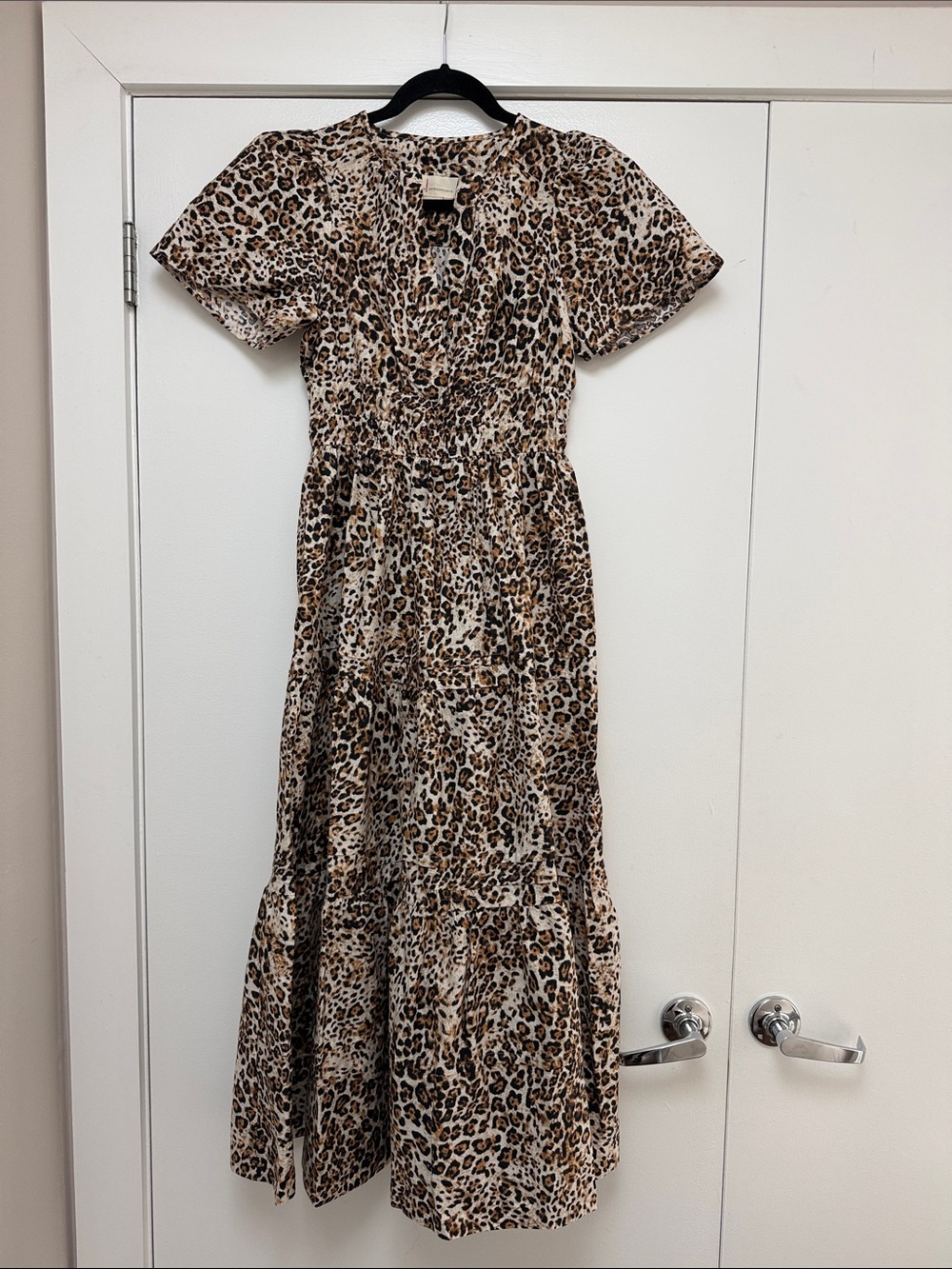 Anthropologie Leopard Print Short Sleeve Maxi Dress - Brown & Cream